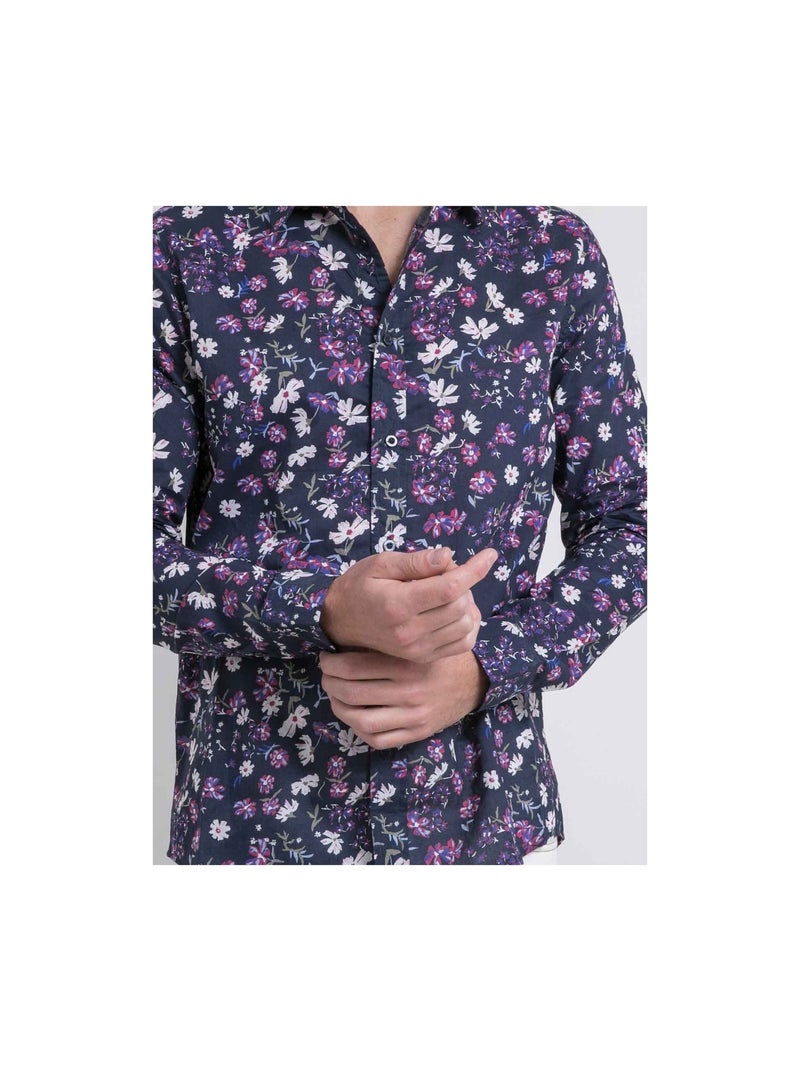 Camisa de manga larga con motivos DULOIC Azul marino - Kiabi