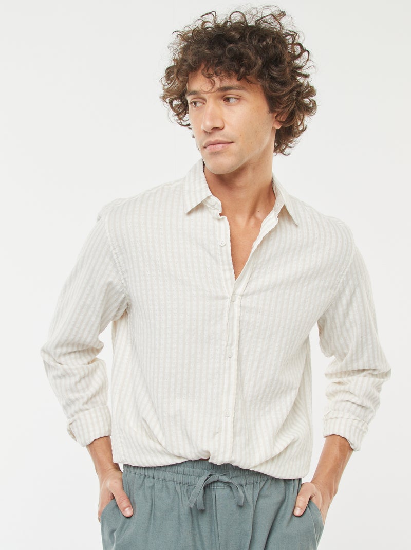 Camisa de manga larga corte cómodo Beige - Kiabi