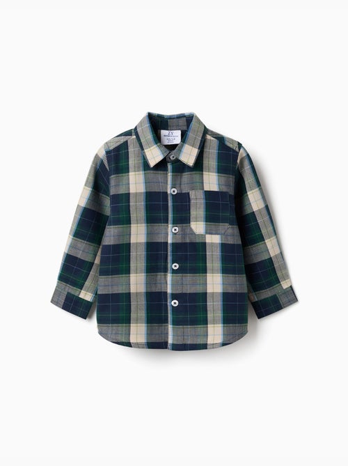 Camisa de manga larga de algodón a cuadros b&s - Kiabi