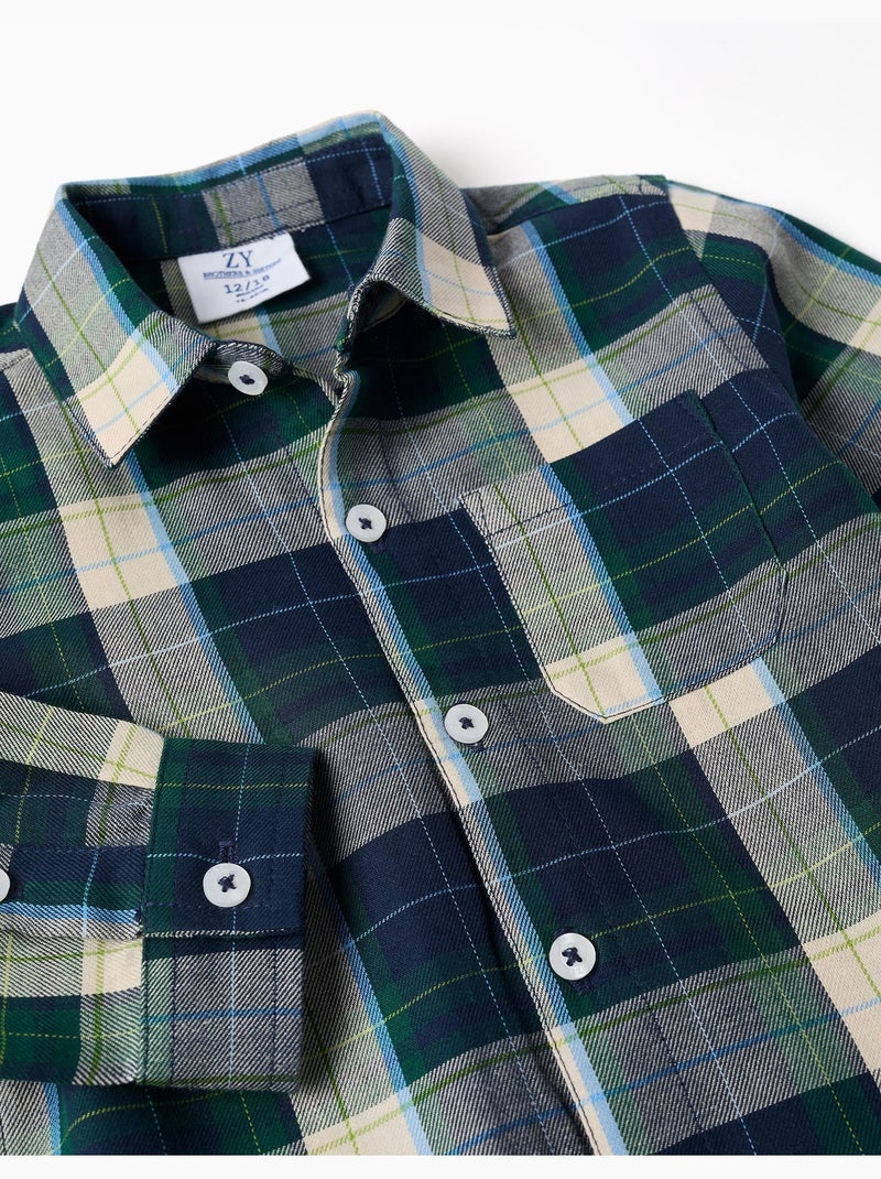 Camisa de manga larga de algodón a cuadros b&s Azul oscuro - Kiabi