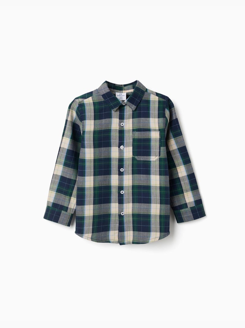 Camisa de manga larga de algodón a cuadros b&s Azul oscuro - Kiabi