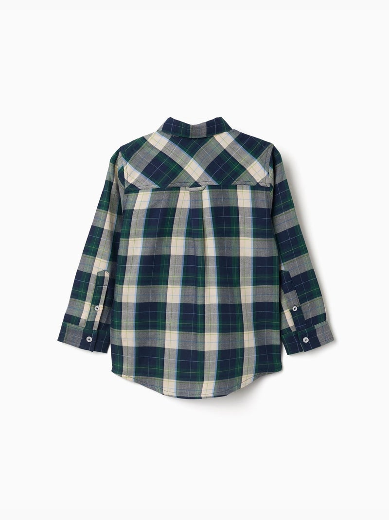 Camisa de manga larga de algodón a cuadros b&s Azul oscuro - Kiabi