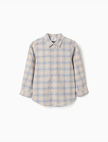 Camisa de manga larga de algodón a cuadros