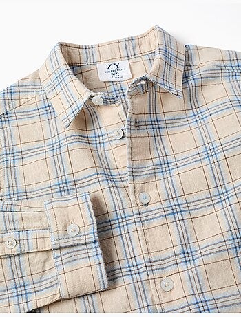 Camisa de manga larga de algodón a cuadros