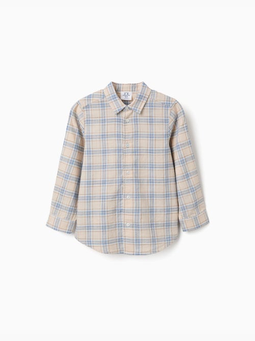 Camisa de manga larga de algodón a cuadros - Kiabi Camisa de manga larga de algodón a cuadros - Kiabi