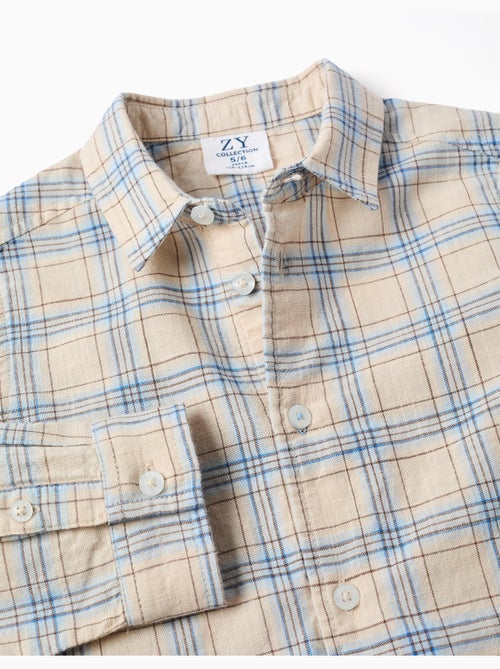 Camisa de manga larga de algodón a cuadros - Kiabi Camisa de manga larga de algodón a cuadros - Kiabi