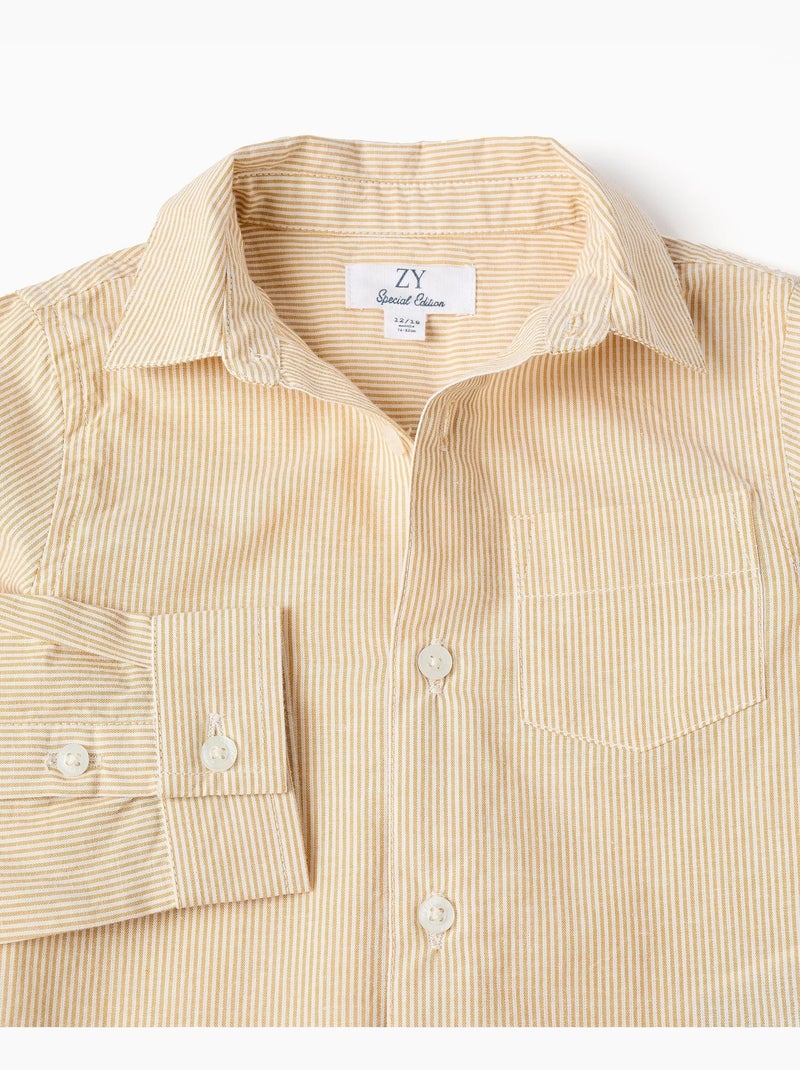 Camisa de manga larga de algodón a rayas Amarillo - Kiabi