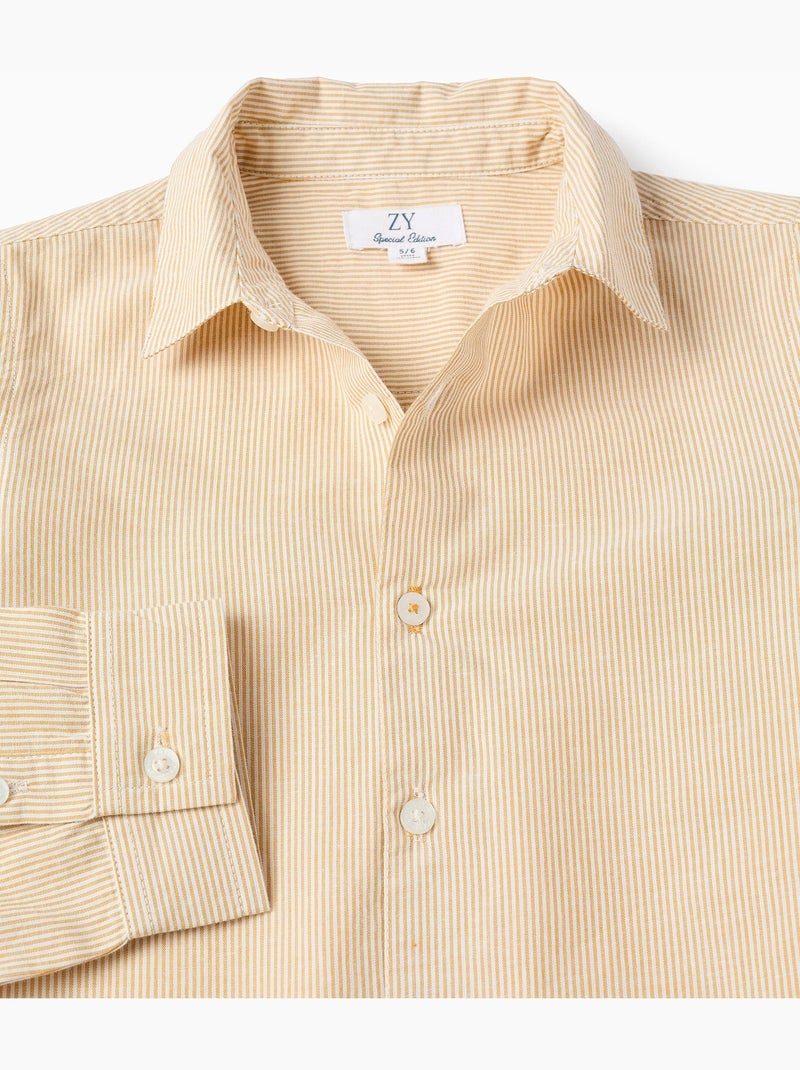 Camisa de manga larga de algodón a rayas Amarillo - Kiabi