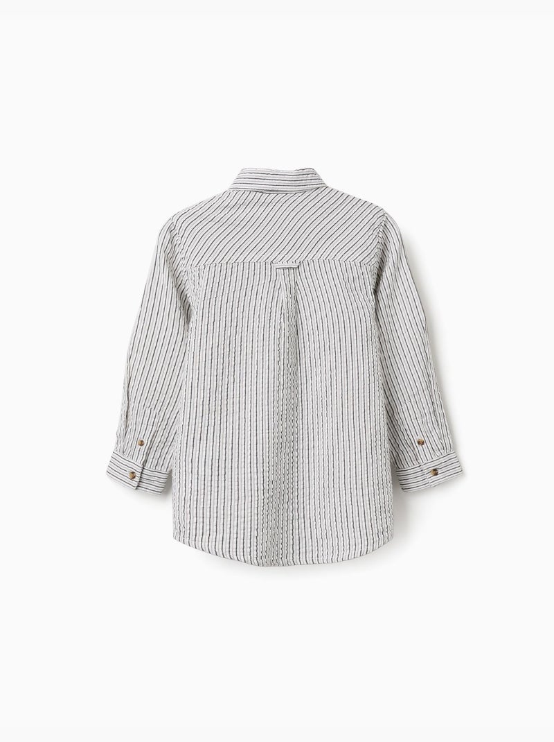 Camisa de manga larga de algodón a rayas B&S Blanco - Kiabi