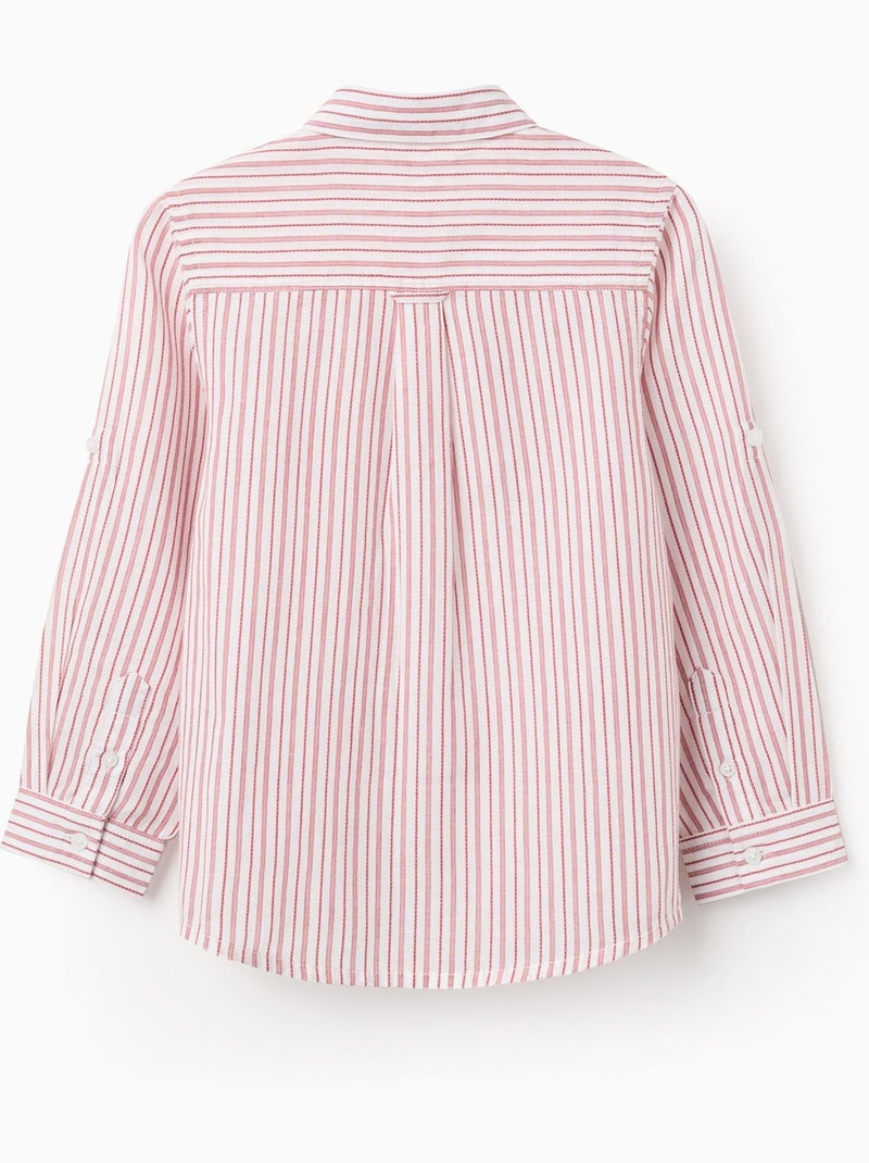 Camisa de manga larga de algodón a rayas Rojo oscuro - Kiabi