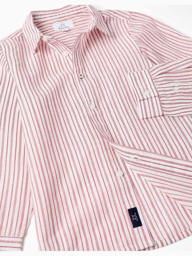 Camisa de manga larga de algodón a rayas Rojo oscuro - Kiabi