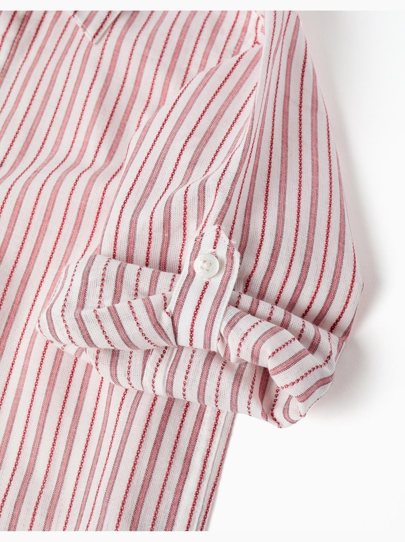 Camisa de manga larga de algodón a rayas Rojo oscuro - Kiabi