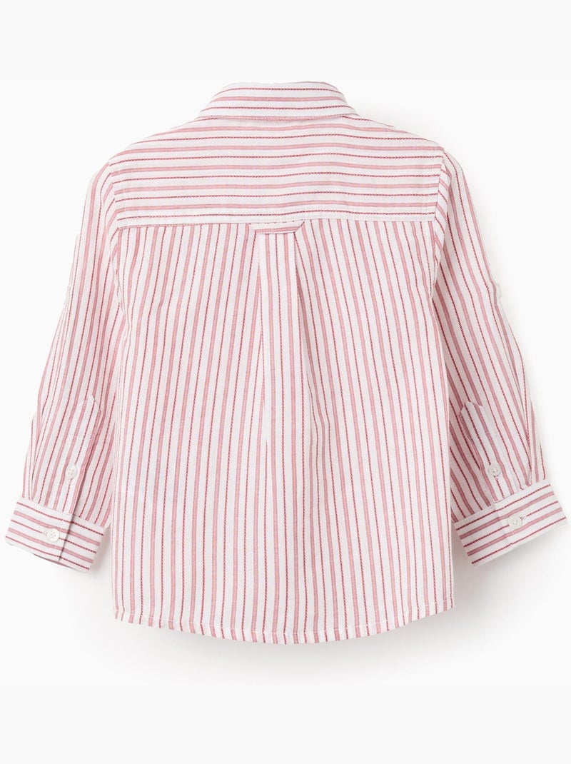 Camisa de manga larga de algodón a rayas Rojo oscuro - Kiabi