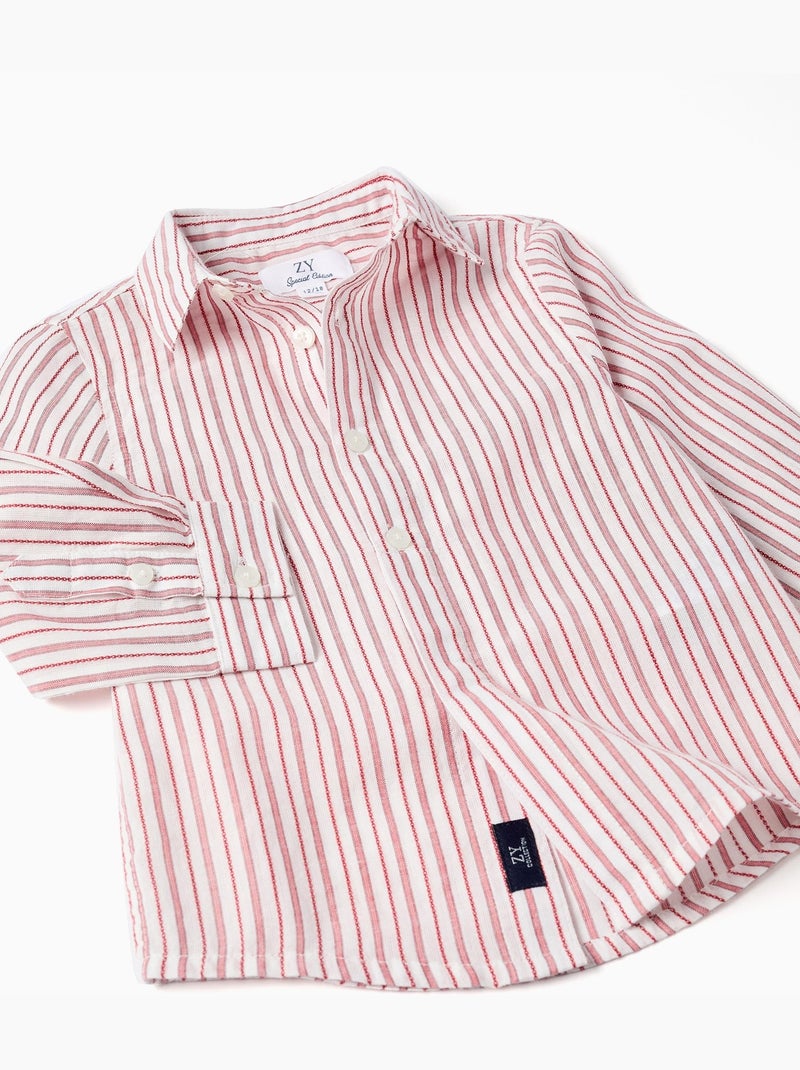 Camisa de manga larga de algodón a rayas Rojo oscuro - Kiabi