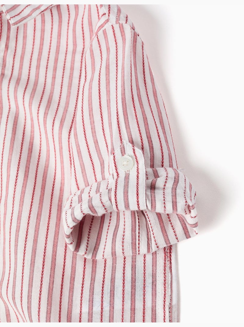 Camisa de manga larga de algodón a rayas Rojo oscuro - Kiabi