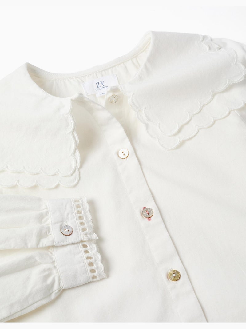 Camisa de manga larga de algodón con cuello cuadrado b&s Blanco - Kiabi