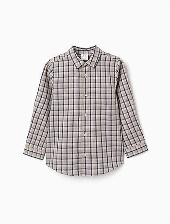 Camisa de manga larga de algodón con estampado a cuadros