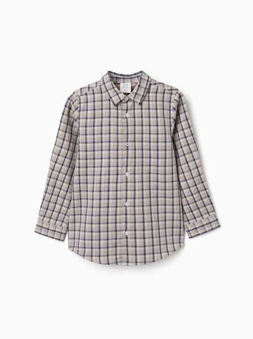 Camisa de manga larga de algodón con estampado a cuadros - Kiabi