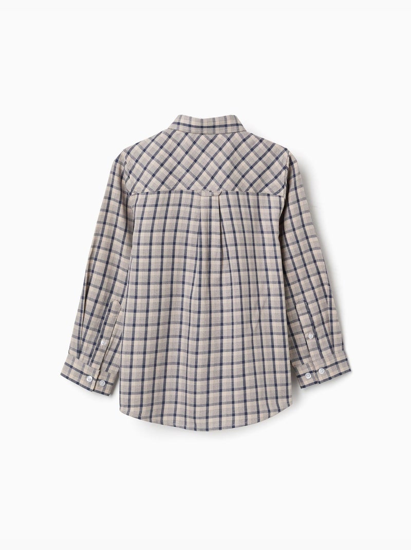 Camisa de manga larga de algodón con estampado a cuadros Azul oscuro - Kiabi