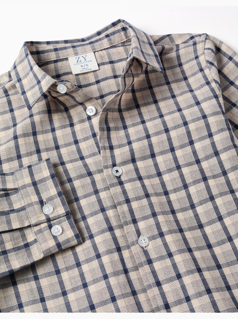 Camisa de manga larga de algodón con estampado a cuadros Azul oscuro - Kiabi