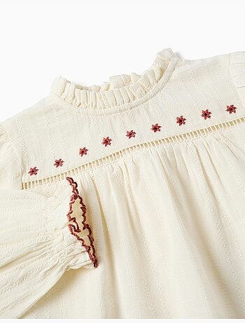 Camisa de manga larga de algodón con flores y volantes