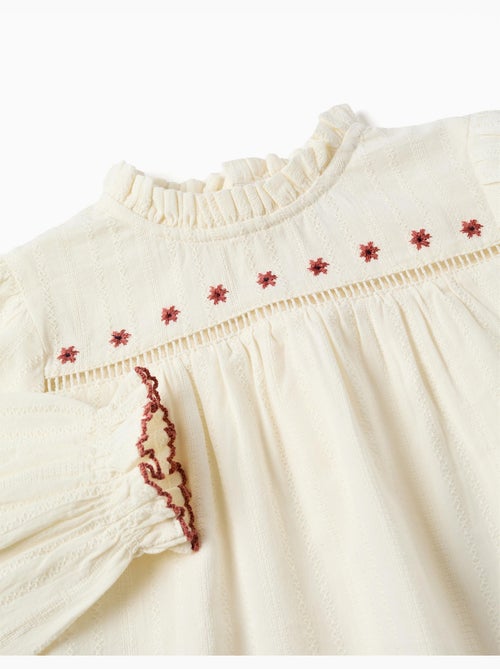Camisa de manga larga de algodón con flores y volantes - Kiabi Camisa de manga larga de algodón con flores y volantes - Kiabi