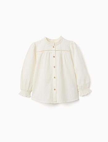 Camisa de manga larga de algodón con volantes