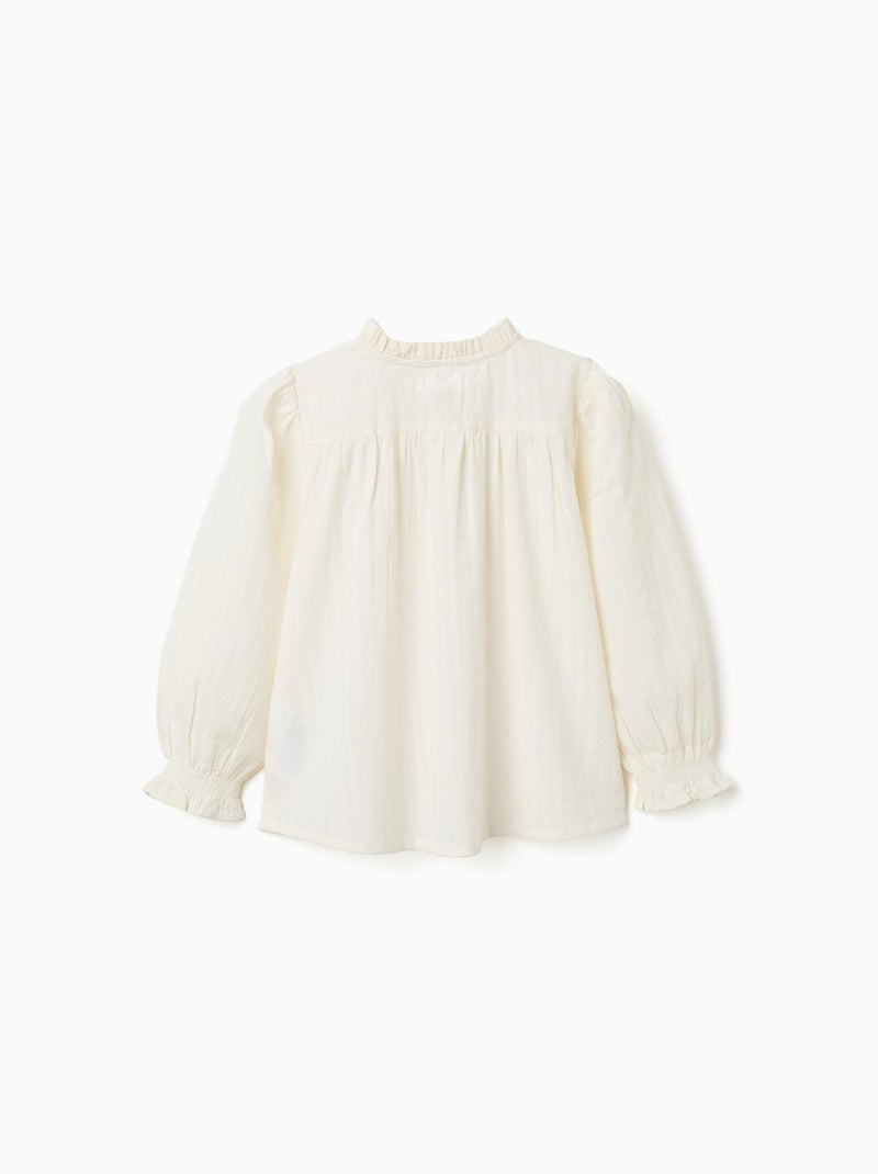 Camisa de manga larga de algodón con volantes Blanco - Kiabi