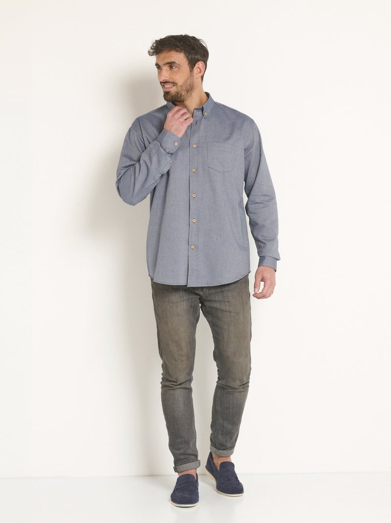 Camisa de manga larga de algodón grabada - Afibel Azul - Kiabi