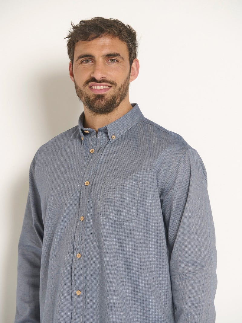 Camisa de manga larga de algodón grabada - Afibel Azul - Kiabi