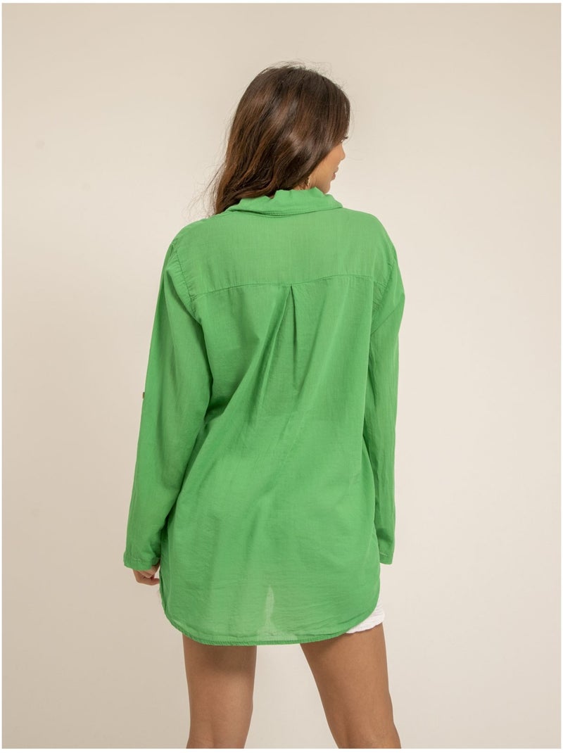 Camisa de manga larga de algodón ORINE Verde - Kiabi
