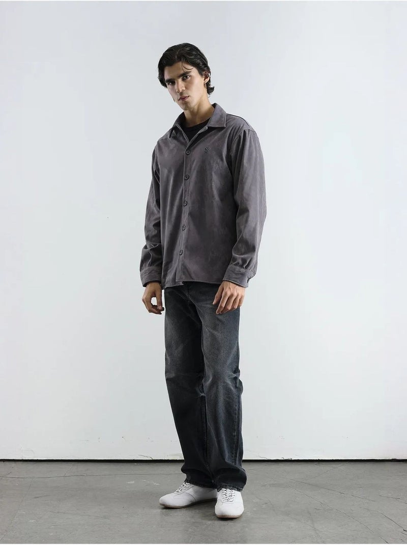 Camisa de manga larga de corte regular bordada giesto Gris - Kiabi