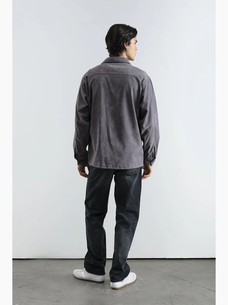 Camisa de manga larga de corte regular bordada giesto Gris - Kiabi
