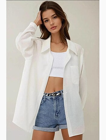 Camisa de manga larga de corte relajado con cuello camisero hiccup