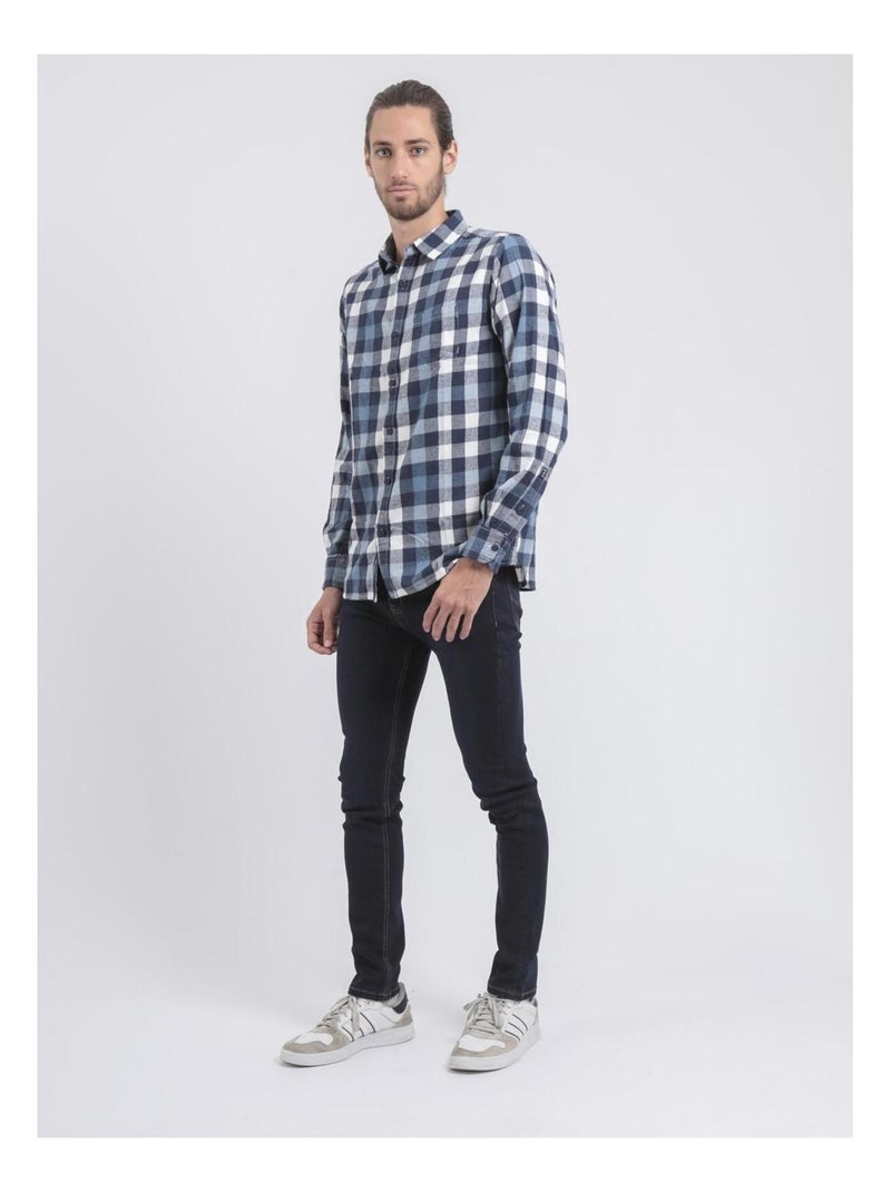 Camisa de manga larga de cuadros TAKOS Azul marino - Kiabi