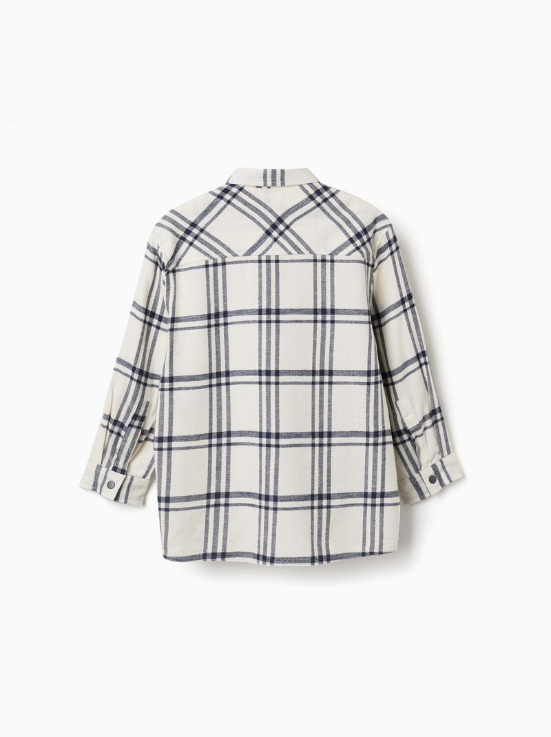 Camisa de manga larga de franela a cuadros Blanco - Kiabi