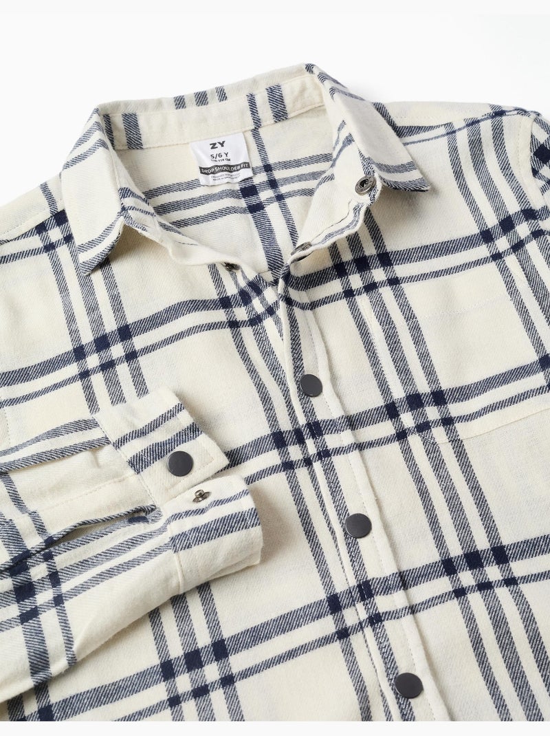 Camisa de manga larga de franela a cuadros Blanco - Kiabi