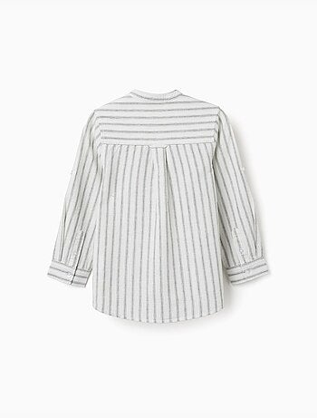 Camisa de manga larga de lino y algodón a rayas