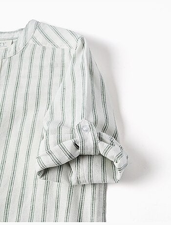 Camisa de manga larga de lino y algodón a rayas