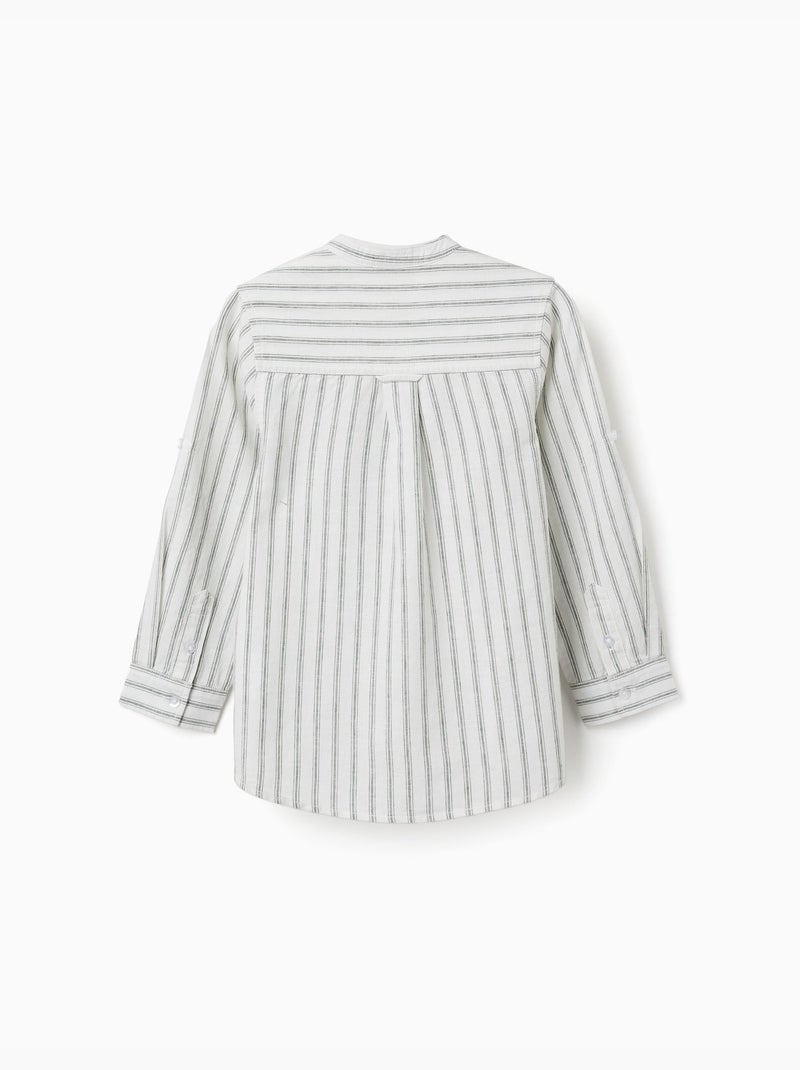 Camisa de manga larga de lino y algodón a rayas Blanco - Kiabi