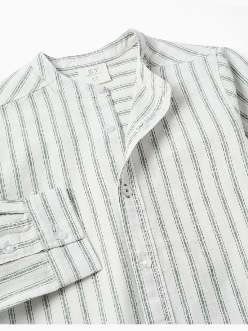 Camisa de manga larga de lino y algodón a rayas Blanco - Kiabi