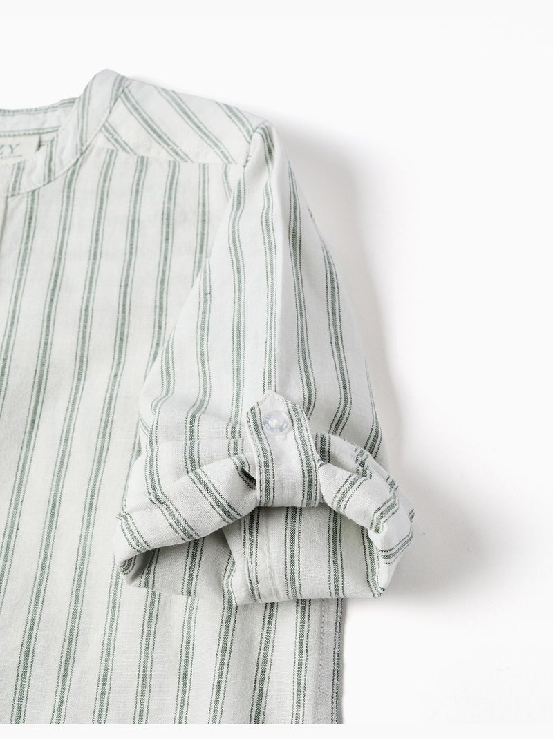 Camisa de manga larga de lino y algodón a rayas Blanco - Kiabi