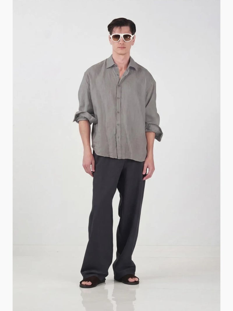 Camisa de manga larga de mezcla de lino oversize giesto Gris medio - Kiabi