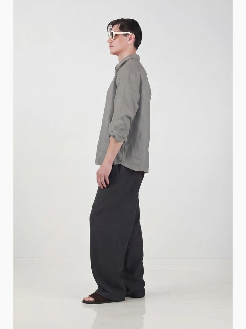 Camisa de manga larga de mezcla de lino oversize giesto Gris medio - Kiabi
