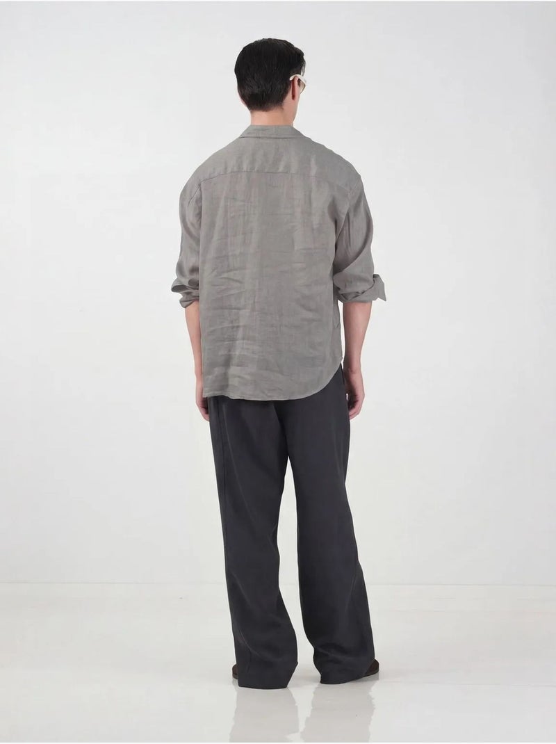 Camisa de manga larga de mezcla de lino oversize giesto Gris medio - Kiabi