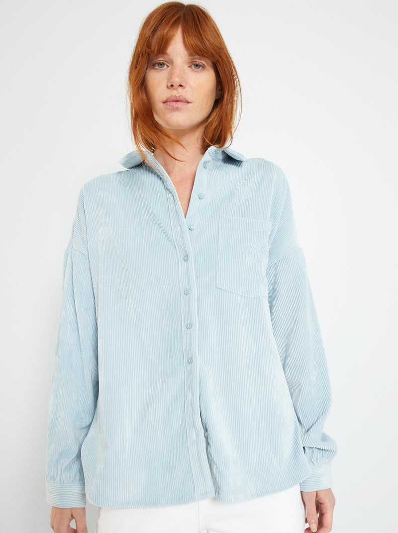Camisa de manga larga de pana azul gris - Kiabi