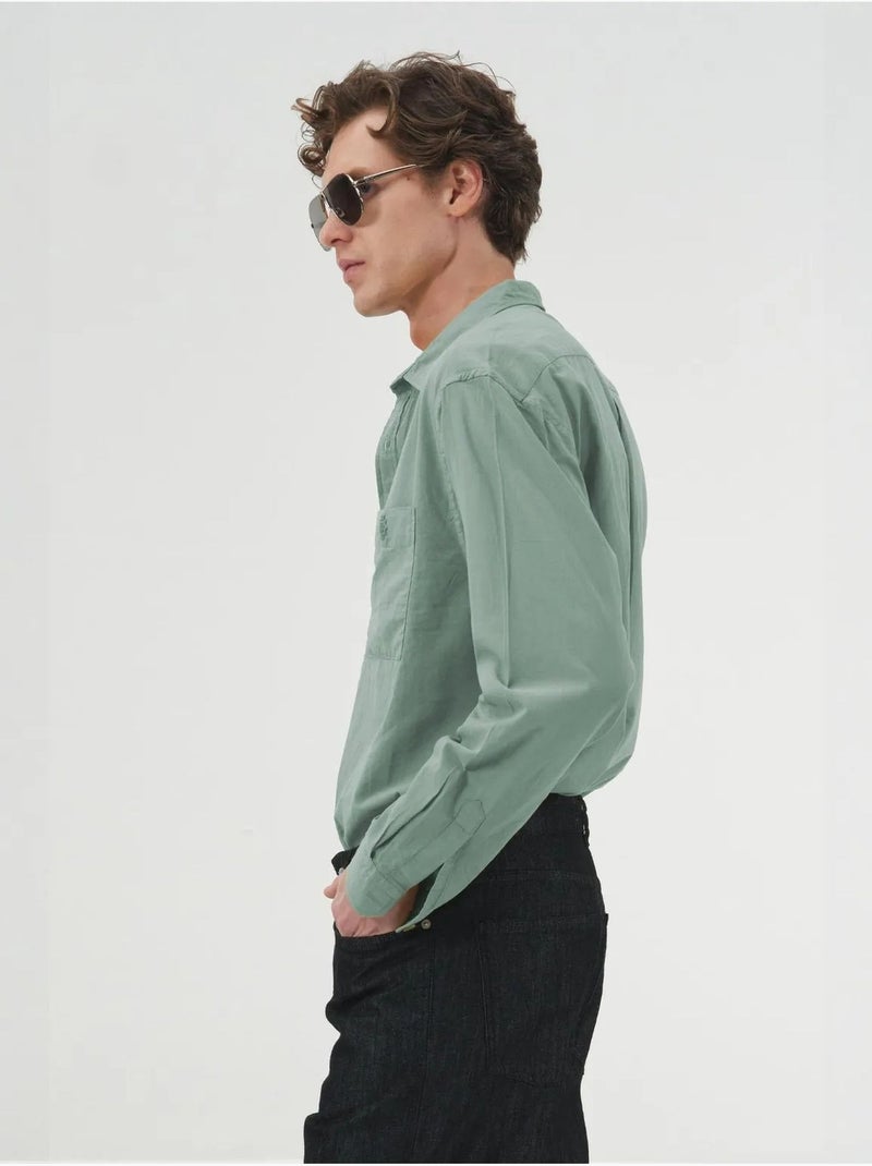 Camisa de manga larga de popelín de algodón giesto Verde pastel - Kiabi