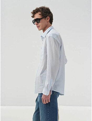 Camisa de manga larga de popelina de algodón para hombre giesto