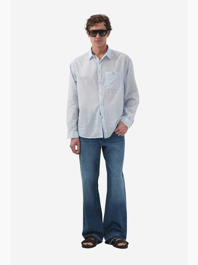 Camisa de manga larga de popelina de algodón para hombre giesto Azul claro - Kiabi