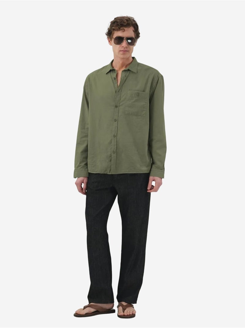 Camisa de manga larga de popelina de algodón para hombre giesto Verde caqui - Kiabi